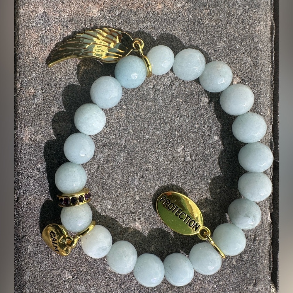 Light blue angel wings protection charm sparkling bracelet